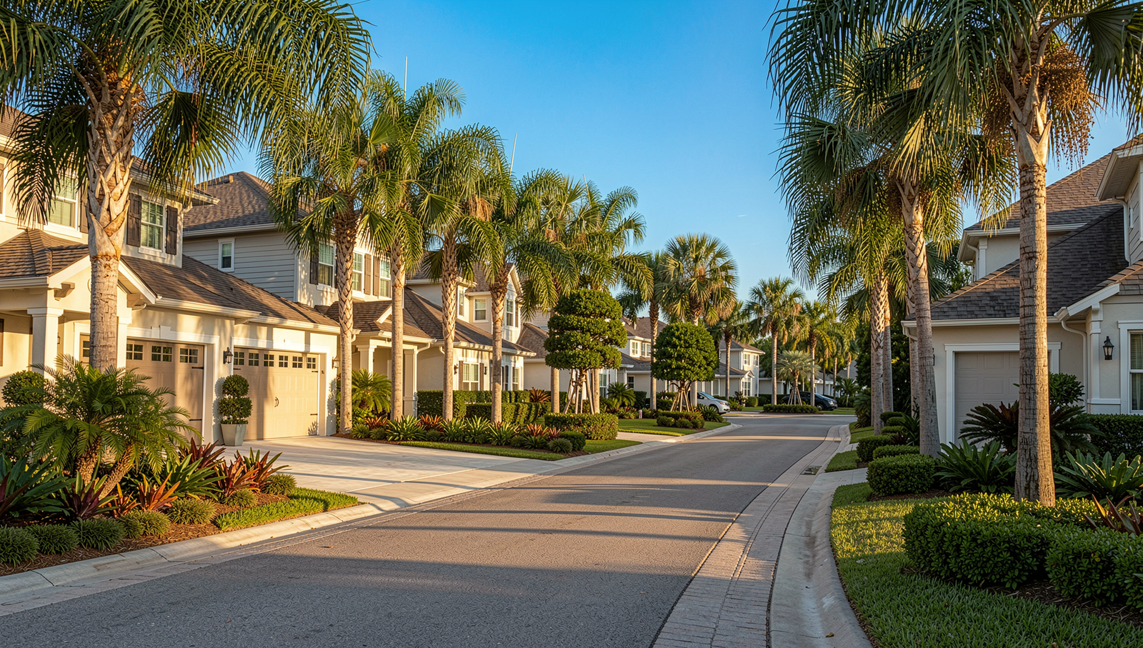 Spring Hill Florida neighborhood with attractive homes and palm trees